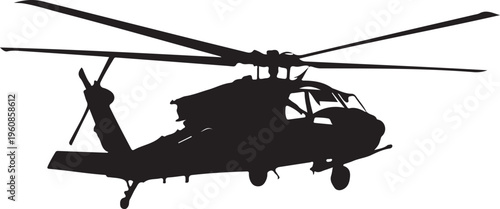 Military helicopter, black silhouette, aircraft icon, rotorcraft symbol