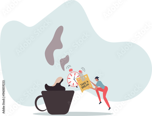 Time to take a break, coffee break time to relax and refresh from long stress interval, free from bored, sleepy and fatigue concept.person's life situation and his activities.