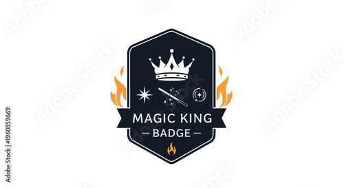 Fantasy Emblem With Crown Wand Stars And Flames Representing Royalty And Power Emblem For Games And Applications