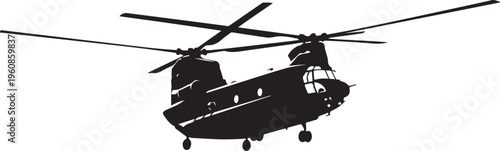 Black helicopter silhouette, military aircraft icon, rotorcraft illustration, flying vehicle graphic