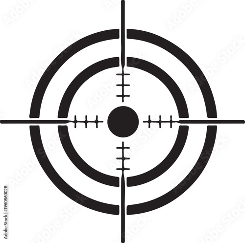 Sniper rifle scope sight, crosshair target, black vector icon, aiming circle