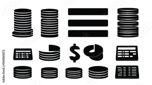 Set of campaign budgeting silhouettes with allocation blocks and spending distribution elements