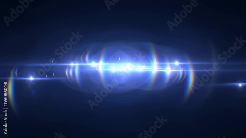 Tracking shot of light flare streaks zooming and intensifying across dark horizontal background in cinematic studio setting