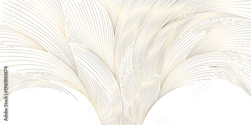 Luxury abstract wave pattern, elegant gold lines on white background. Modern vector design Japanese and Chinese elements, smooth curves, geometric shape, fluid water texture.