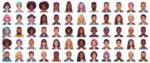 Diverse cartoon people illustrations in various styles and colors.