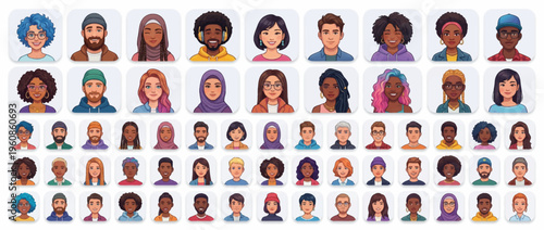 Diverse group of people cartoon portraits.