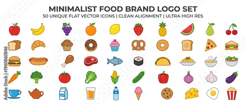 Minimalist food brand logo icons set.