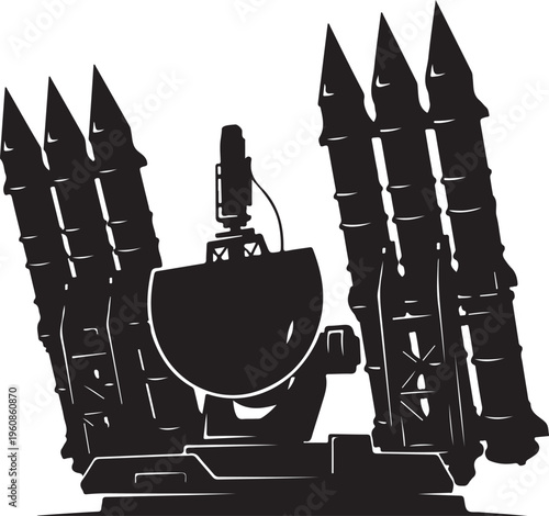 Missile Launcher, Rocket Launch System, Military Defense Vector, Black Icon