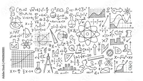 Mathematical Mind: A dense arrangement of meticulously sketched mathematical symbols, formulas, and diagrams that epitomize the profound depth and complexity of mathematics and scientific thought.
