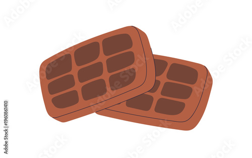 Belgian waffles pair. Soft fluffy pastry, baked dough dessert for breakfast. Bakery food, snack with grid square pattern. Flat vector illustration isolated on white background.