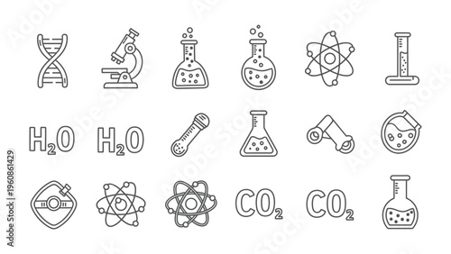 Science Icon Set: A comprehensive collection of science icons, featuring essential elements and tools for scientific exploration and discovery.