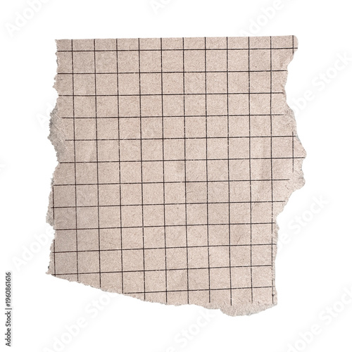 Torn paper background, beige grid texture, vintage parchment, checkered design isolated on Transparent Background