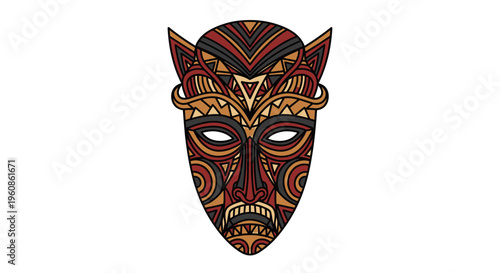 Decorative Tribal Festival Mask Vector Illustration with Ethnic Patterns and Geometric Details