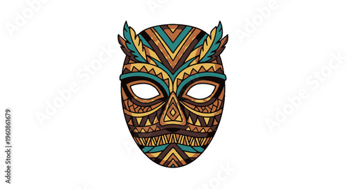 Ethnic Tribal Mask Design Element with Ornate Patterns for Traditional Festivals