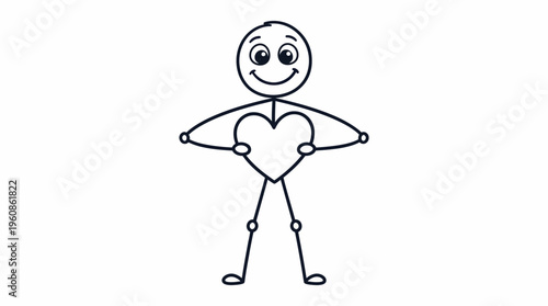 Loving stick figure illustration of a person holding a red heart shape, conveying care and affection on an isolated white background.