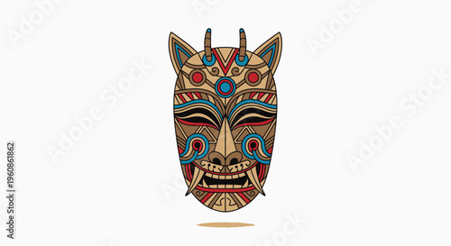 Traditional Tribal Ceremonial Mask Vector Illustration and Ethnic Cultural Design Element