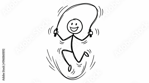 Joyful Stickman Character Actively Skipping Rope, Engaged in a Fun Workout, in bright studio