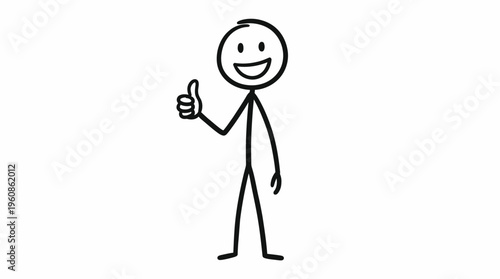 Smiling Stickman Character Giving Thumbs Up, Symbolizing Agreement and Optimism, in an isolated white background