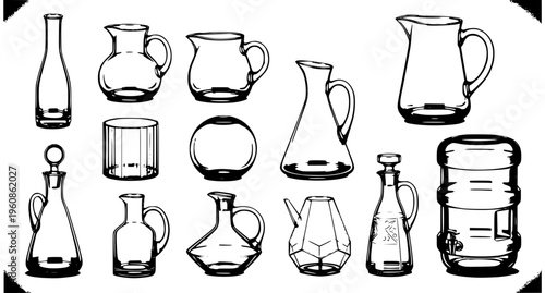 Realistic 3D Glass Jug Collection Transparent Kitchenware Vector Set