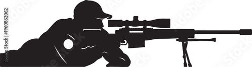 Sniper, rifle, shooting, silhouette, black, icon, vector, illustration, military, hunting