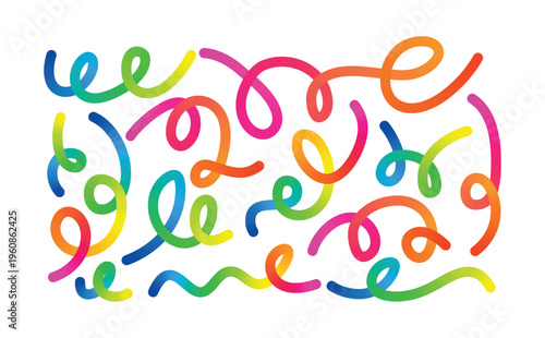 Abstract rainbow gradient wavy lines pattern. Colorful swirl ribbon curves with smooth flowing motion and playful loops. Bright fluid squiggle shapes for modern background, posters, creative design