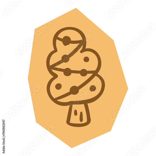 Hand drawn tree with decorative string lights for scrapbook and journal. Vector illustration design.