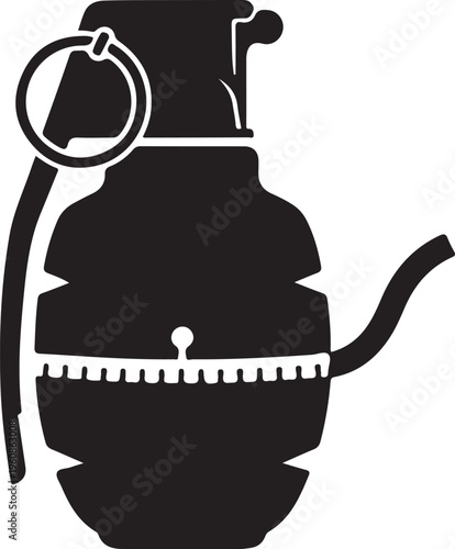 Black grenade icon, hand grenade silhouette, explosive symbol, vector bomb