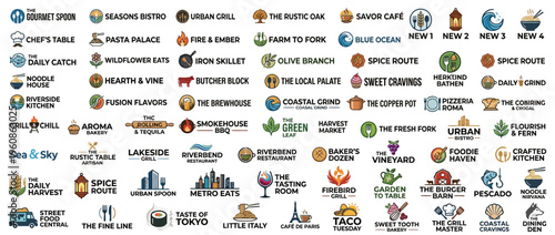 Collection of various colorful restaurant and business logos.