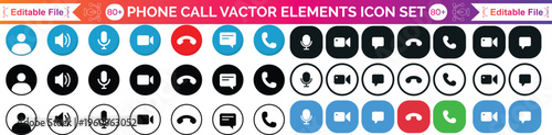 Phone calling icon set. Streaming icon set. Video call buttons set. Collection of internet conversation buttons. A set of video communication elements.