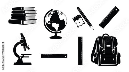 Back to School Essentials: A collection of essential school supplies, illustrated with precision, invites an appreciation for the tools of learning and discovery.