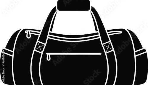 Black and white silhouette of a duffel bag showcasing its simple design and carrying straps