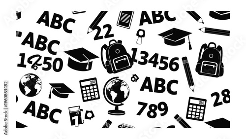Education Icons Pattern: A seamless pattern of educational icons floats, offering a visual symphony of knowledge.
