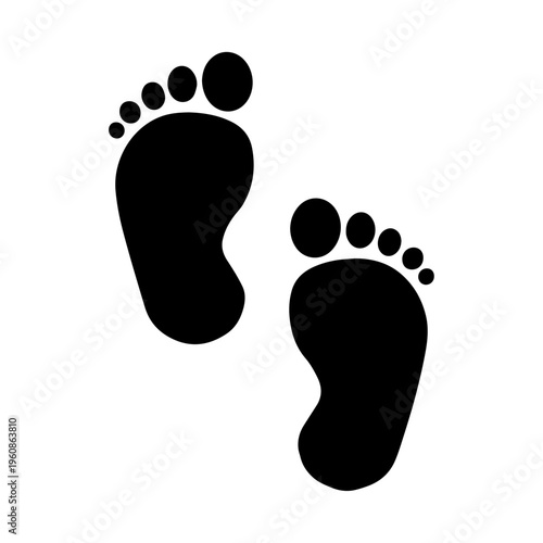 Baby footprints silhouette icon showing two tiny feet walking forward for childhood and parenting themes art