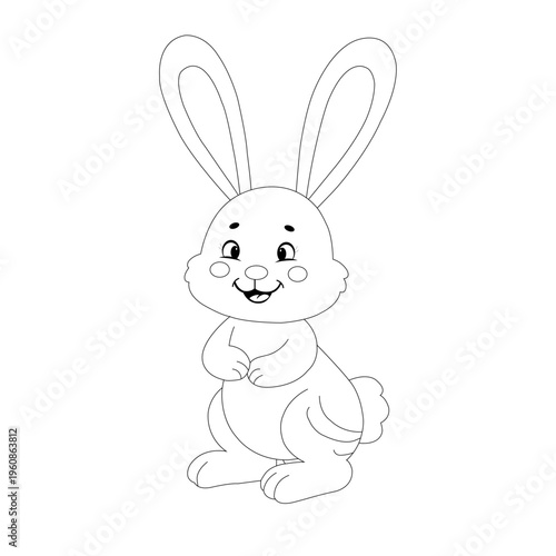A cute cartoon rabbit coloring page for kids, featuring a simple line art style. This illustration of the animal features large eyes and clean lines, perfect for children's coloring pages.