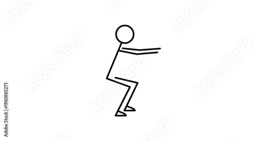 Stick figure illustration of a person performing a squat exercise on an isolated white background.