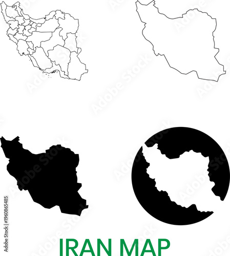 Iran Map Outline and Silhouette Set