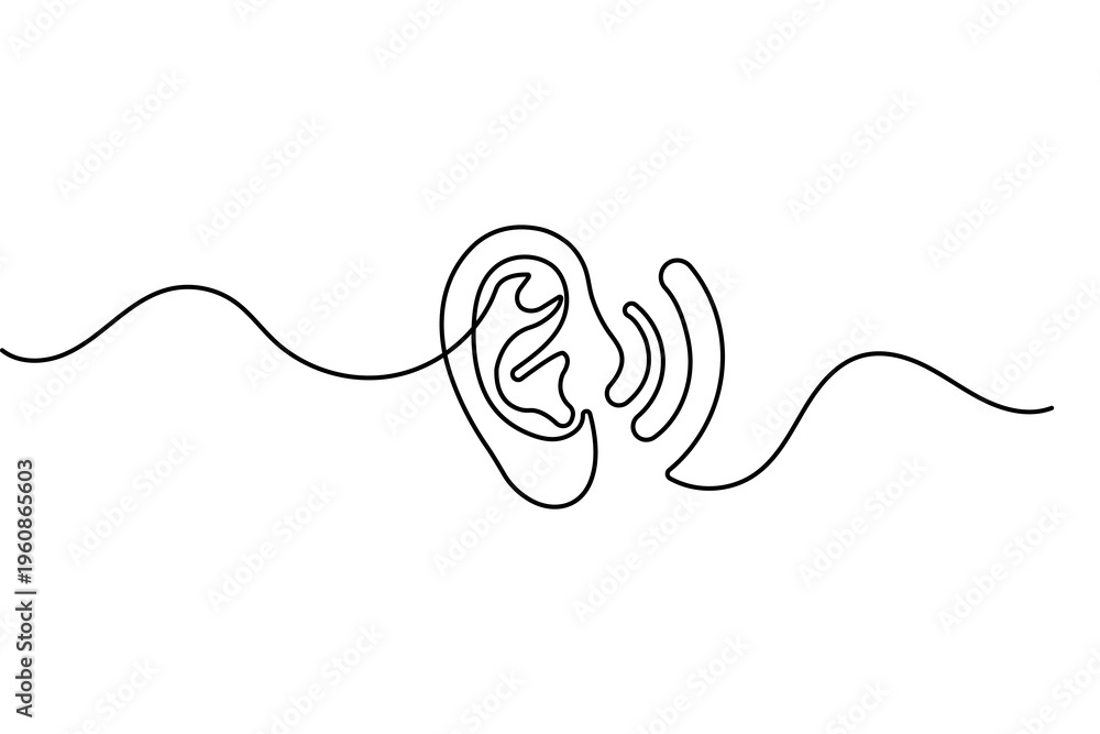 Obraz premium Human ear anatomy one line drawing minimalist vector sketch isolated on white 