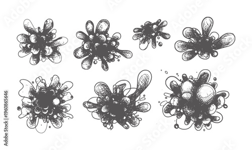 Abstract black inkblot flower doodles white inkblots flowers