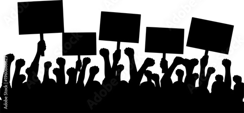 Revolution and Social Protest Silhouette Set - Raised Fists and Crowd Demonstration Vector Icons