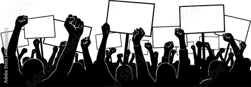 Revolution and Social Protest Silhouette Set - Raised Fists and Crowd Demonstration Vector Icons