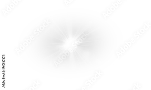 Whitestar flashed with sparkles sun isolated on white background. Soft glow without departing rays, sunlight with lens flare effect. PNG vector light effect.	
