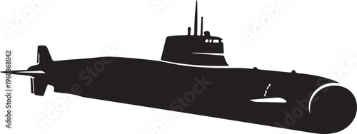Submarine, black silhouette, vector submarine, naval vessel, underwater boat