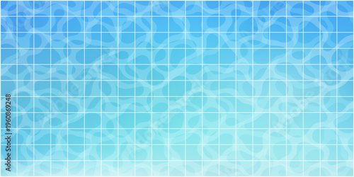 Blue pool tile mosaic pattern with water caustics light and gradient square grid