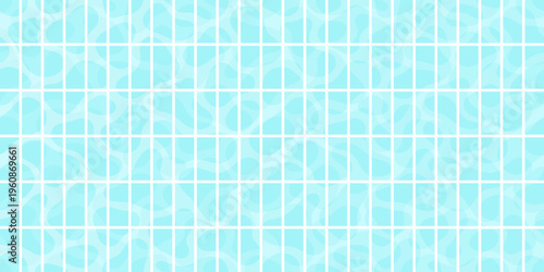 Blue pool tile mosaic pattern with water reflection and rectangular grid