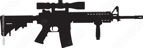Rifle, gun, assault rifle, silhouette, black, vector, illustration, firearm, weapon, military, tactical