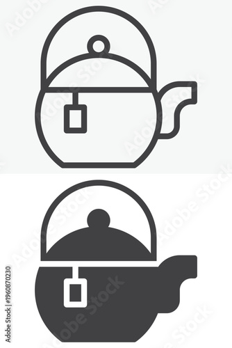 Teapot with teabag icon in line and solid style. Outline and solid vector icon with editable stroke. Tea drink sign symbol, teapot icon.