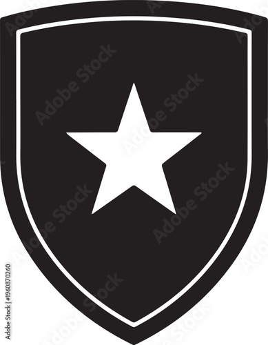 Free Download Shield icon, black star symbol, white outline, vector emblem, security badge - GFXLoad