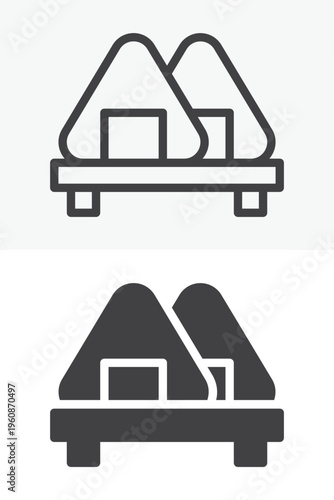 Japanese onigiri rice icon in line and solid style. Outline and solid vector icon with editable stroke. Rice snack sign symbol, onigiri icon.
