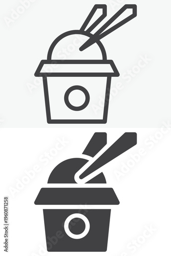 Takeout rice box with chopsticks icon in line and solid style. Outline and solid vector icon with editable stroke. Asian food sign symbol, takeout icon.