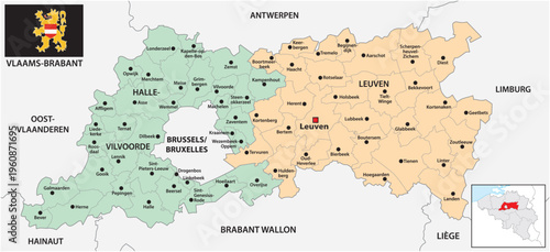 Administrative map of the Belgian province of Flemish Brabant